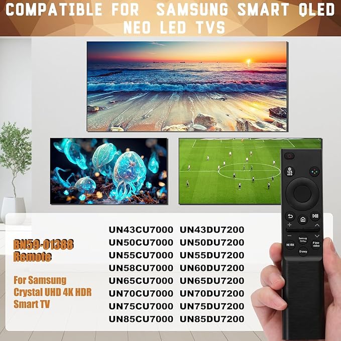 BN59-01388A Remote for Samsung Crystal 4K UHD CU7000 DU7200 Series Smart TV, Universal Bn59 Remote Control for All Samsung Smart QLED NEO LED 8K TVs, Universal for BN59-01388H BN59-01457A