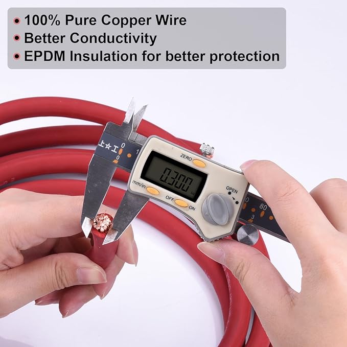 Shirbly 2 Gauge Battery Cable, 20FT Red + 20FT Black 2 AWG Pure Copper Wire Welding Cable, for Automotive, Battery, Solar and Generator, Standard USA OFC Wire