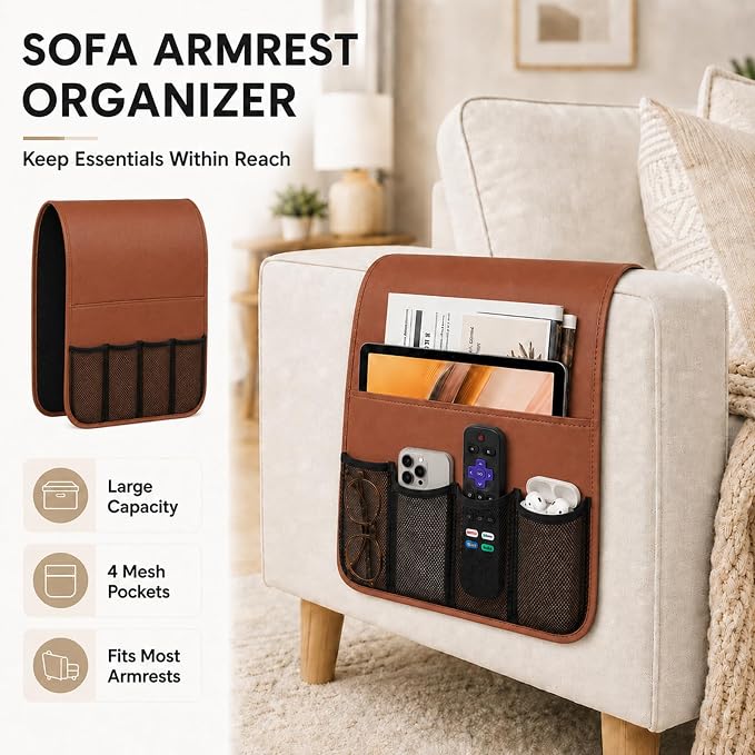 Armchair Caddy for Couch Remote Control Holder Recliner Armrest Organizer Non - Image 3