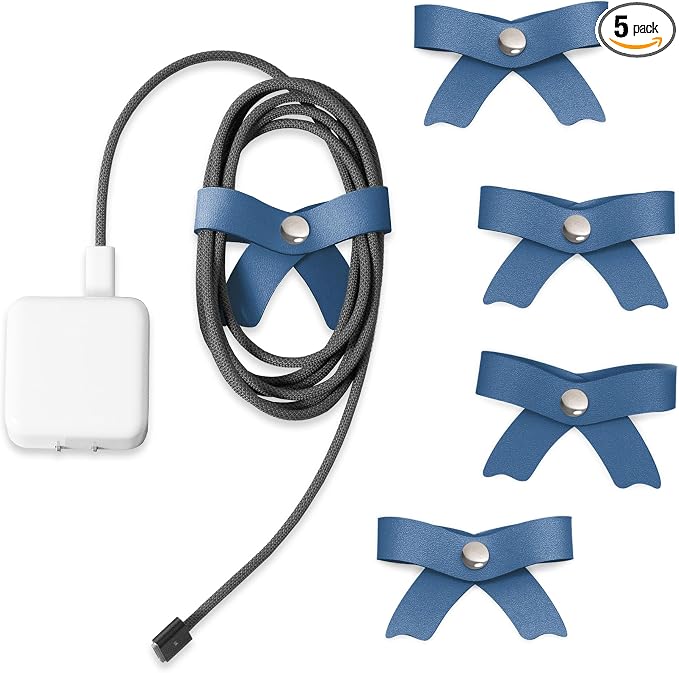 5 Pack Cord Organizer, Bow Cord Keeper, Cable Organizer USB Holder, Leather by SenseAGE