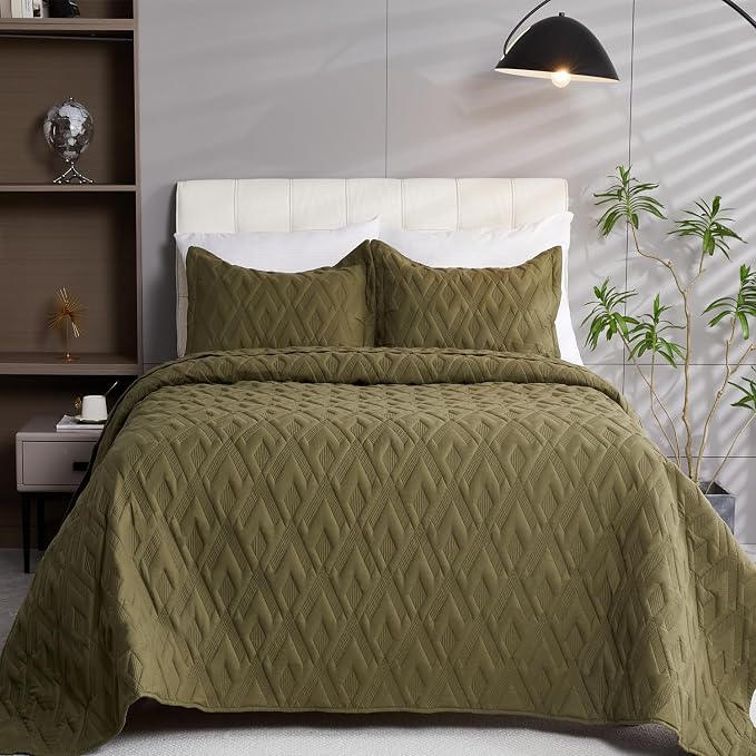 Cmfshape Diamond Embroidery Quilt Set, 3 Pieces Queen Quilt Bedding Set - Image 2