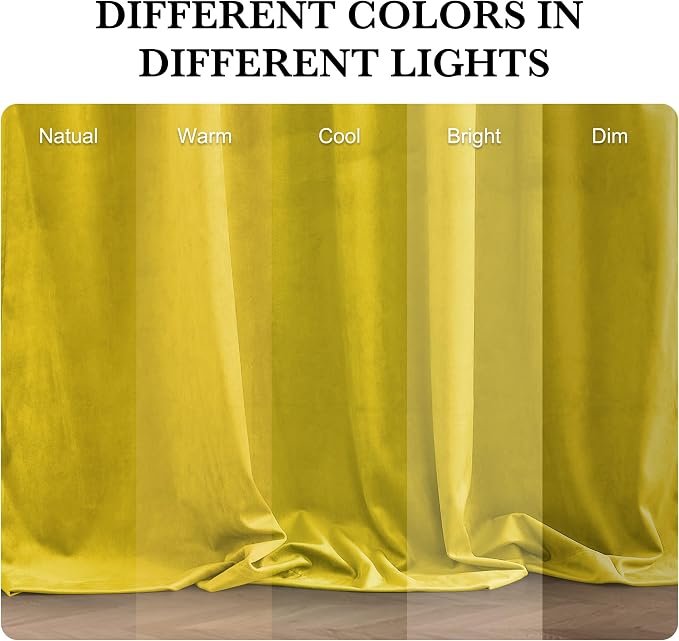 RYB HOME Chartreuse Yellow Velvet Curtains 84 inches Bedroom Living Room | - Image 4