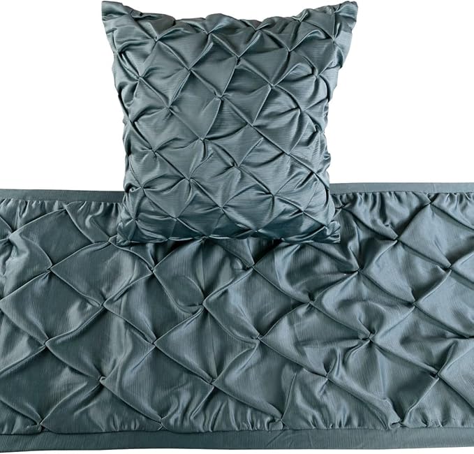 The HomeCentric Luxury Blue King 90 x 18 inch Bed Runner Without Pillow Cover, Satin Pintucks Bed Scarf, Solid Color Modern - Satin Nights