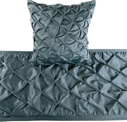 The HomeCentric Decorative Blue Queen 74 x 18 inch Bed Runner with Pillow Cover, Satin Pintucks Bed Scarf, Solid Color Modern - Satin Nights