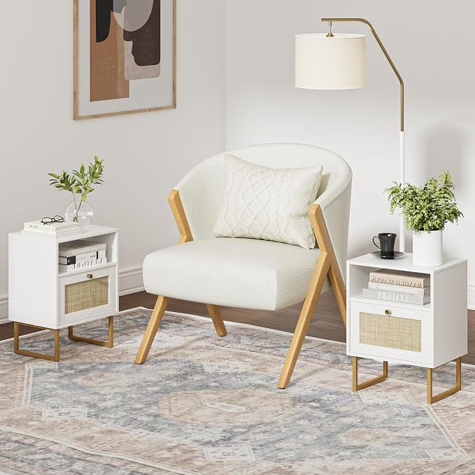 Masupu Rattan Nightstand, Modern Boho Farmhouse Wood Bedside Table - Image 7