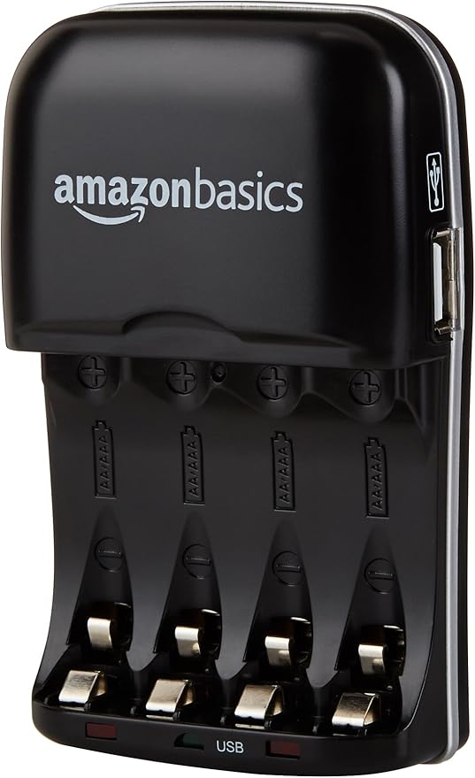 Amazon Basics Rechargeable Battery Charger for AA & AAA Nickel-Metal Hydride (NiMH) Batteries with USB Charging Port, Black