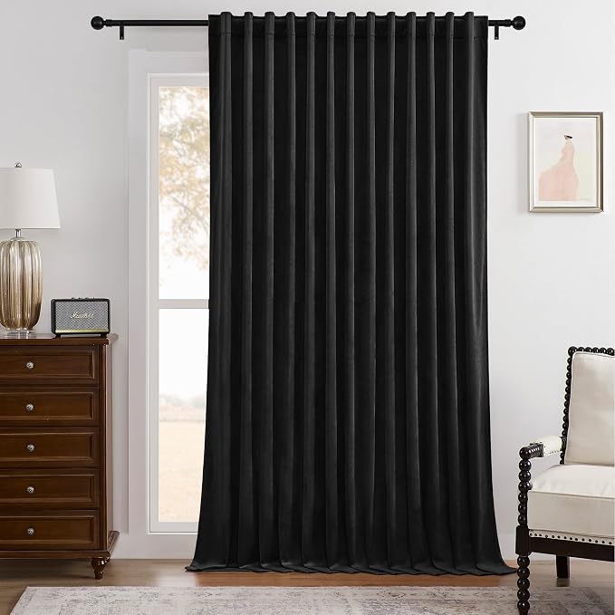 Timeper Black Velvet Curtain W104 x L84 inches 1 Panel, Thermal Insulated by Timeper