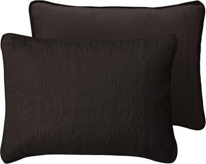 Easy-Going Full/Queen Size Reversible Quilt Set with 1 Quilt and 2 Pillow Shams, Soft Bed Quilt Cover, Water Resistant Lightweight Microfiber Bedspread, Stain Resistant, Damask-Chocolate/Beige