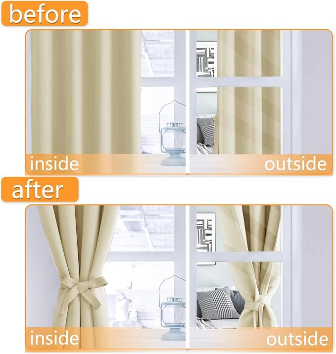 Blackout Curtains for Bedroom, Light Beige, 42 x 84 Inch, 2 Panels | Thermal - Image 4