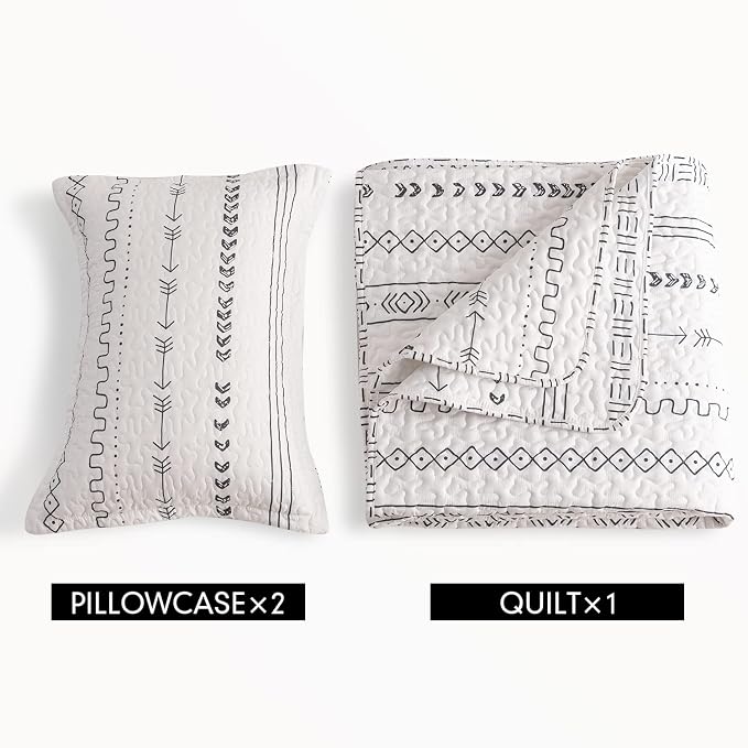DURLENGEN White Quilt Set Queen Size 3Pcs, Bohemian Design - Image 5