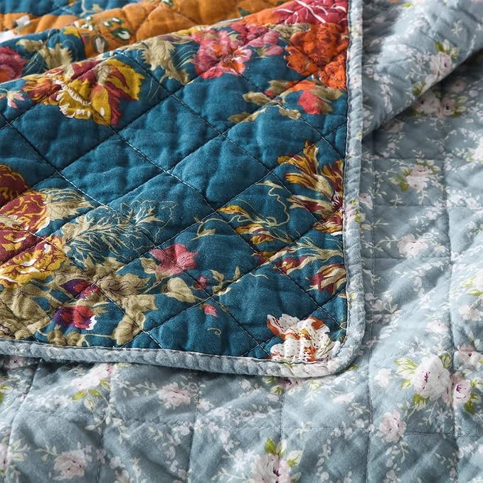 Autumn Dream Cotton Bedspread Yellow Grey Patchwork Quilt, King Size | Cotton - Image 8