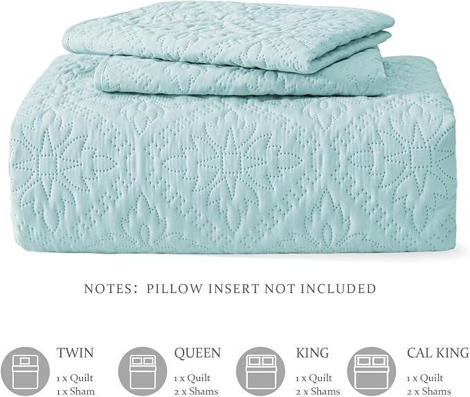 Exclusivo Mezcla King Quilt Set, Aqua Blue | Lightweight Soft Bedspreads - Image 6