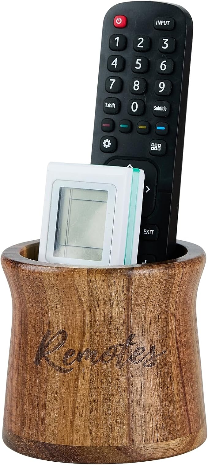 Acacia Wood Small Remote Control Holder, Organizer by THORNIA