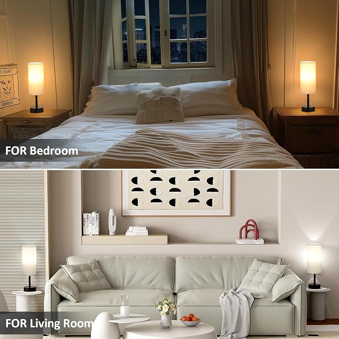 Beige Bedside Table Lamps Set of 2 - Image 7