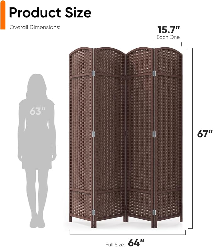 Outdoor Privacy Screen 4-Panel Folding Room Divider Space Partition | 67"H 64"W - Image 2