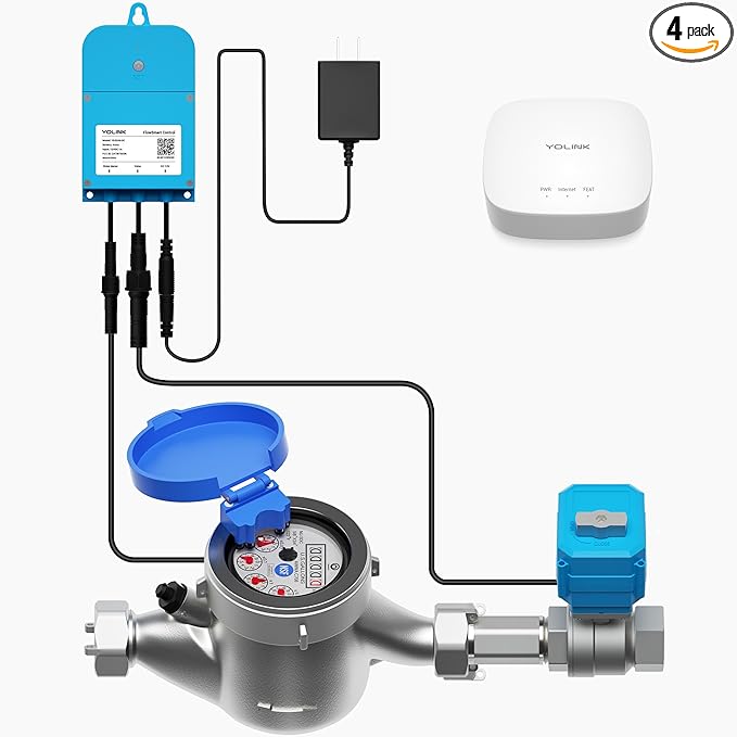 NSF Certified Pulse Meter + Shutoff Valve Kit, 2", FlowSmart Controller YS5006 Reads Meter Pulses, Real-Time Usage & Leak Detection, Auto Shutoff (D2D Offline), LoRa Long Range, Hub Included