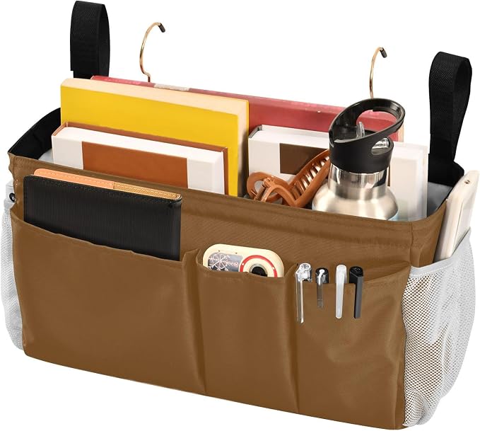 DOMIKING Brown Bedside Caddy for Dorm Bed Recliner Armrest Organizer - Image 3