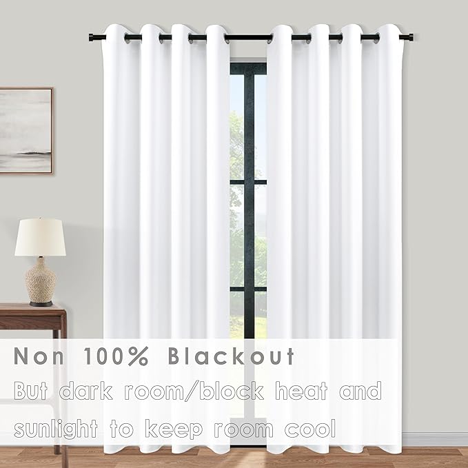 2 Panels Plain White Semi Blackout Curtains 84 Inches Long, Grommet No Non - Image 2