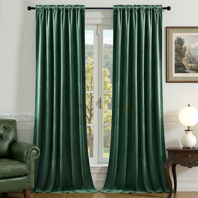 Green Velvet Curtains 102 Inches - Image 9