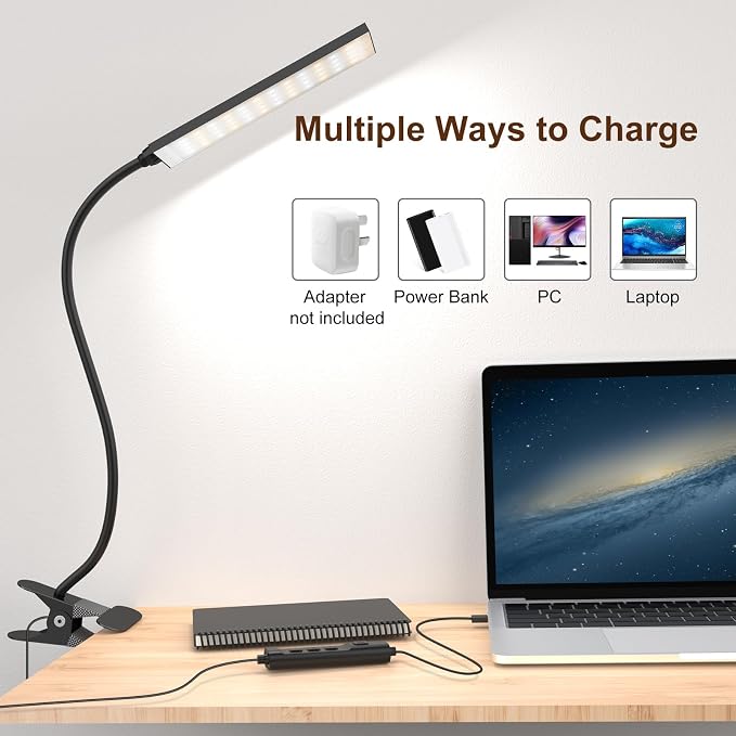 Clip on Desk Lamp, Flexible Reading Light | 5W LED Book Light, 3 Color & 6 - Image 8