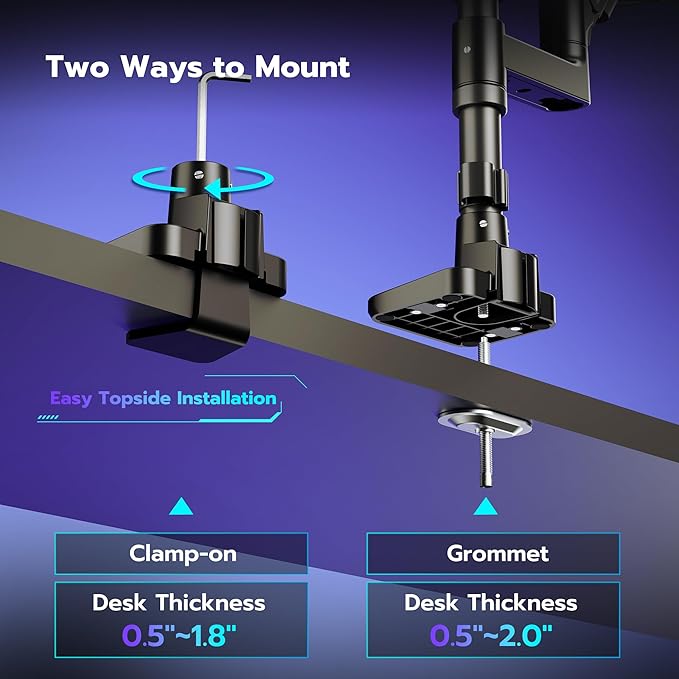 ARES WING Dual Monitor Arm Desk Mount for 17-49 Inch Ultrawide Monitors, Heavy Duty Dual Monitor Mount Holds 44 lbs, Full Motion Gas Spring Vertical Stacked Monitor Mount, 75/100 VESA Mount, Black