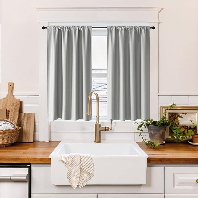 RYB HOME 100% Blackout Basement Curtains 36 inches Long, Heat & UV Blocking | by RYBHOME
