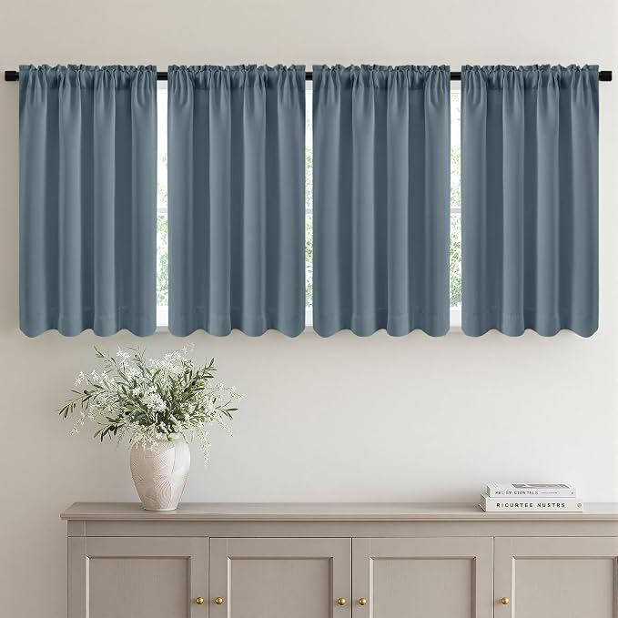 MIULEE Set of 4 Grey Blue 45 Inch Short Blackout Kitchen Window Curtains | by MIULEE