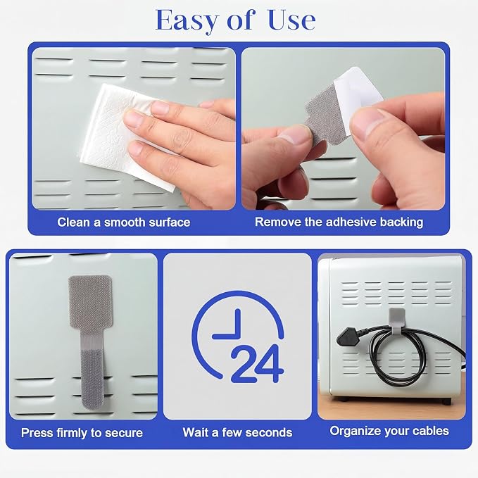 100 Pcs Hook and Loop Cable Straps, Cable Management Under Desk, Residue-Free - Image 4