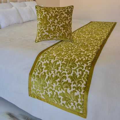 The HomeCentric King/Queen/Twin Chartreuse Designer CA King 86"x18" Bed Runner Without Pillow Cover, Velvet, Floral Pattern Bed Scarf on Velvet Fabric - Enchanted Chartreuse