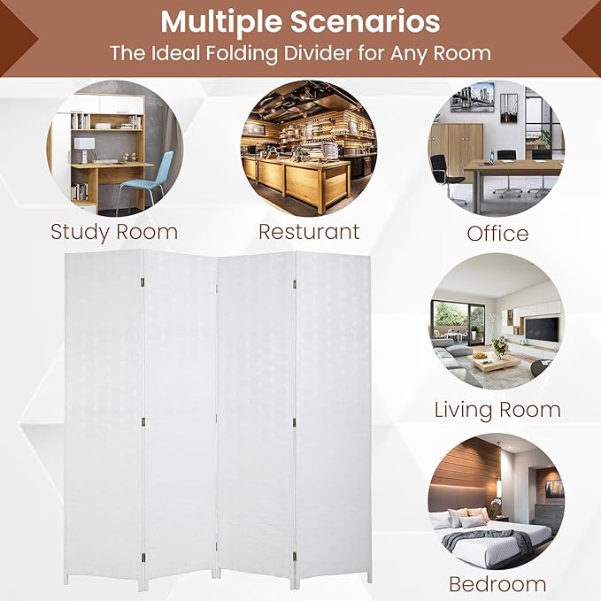 Dopinmin White Room Divider Wall Divider 6FT 4 Panels Dressing Screen | Wood - Image 6