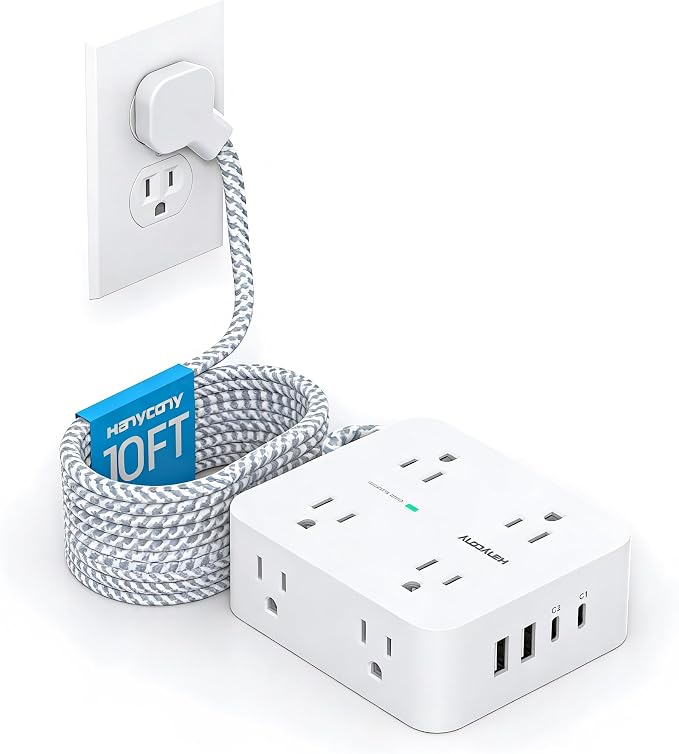 PD30W USB C Power Strip Surge Protector 10Ft, 1080J Desk Charging Station | 8 by HANYCONY