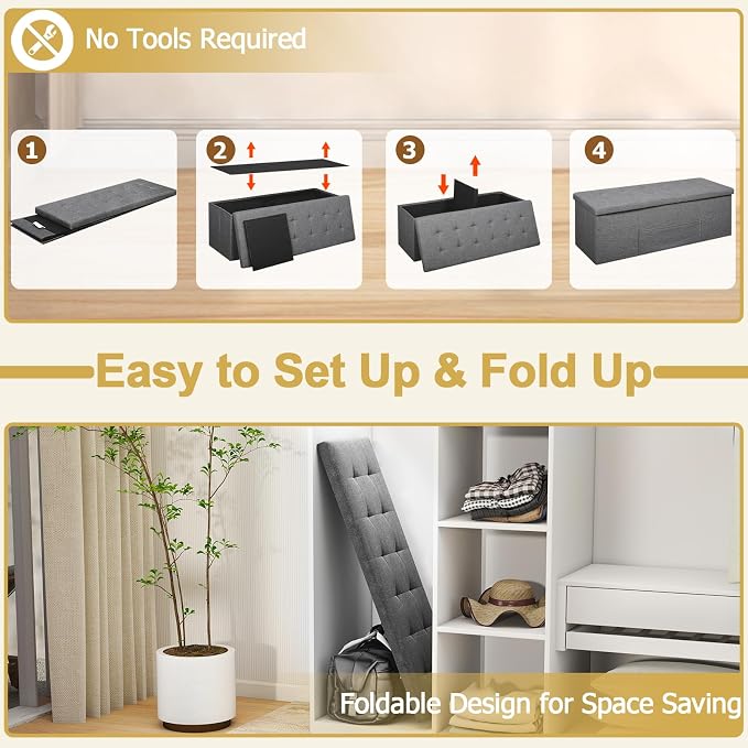 43" Folding Storage Ottoman Bench, End of Bed Foot Rest Stool - Image 6