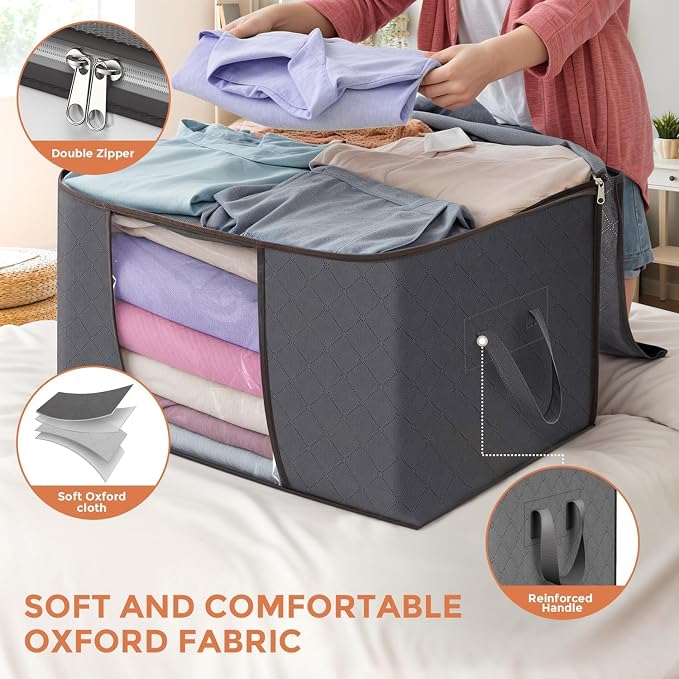 90L Large Storage Bags, 10 Pack Clothes Storage Bins Closet Organizers | - Image 5