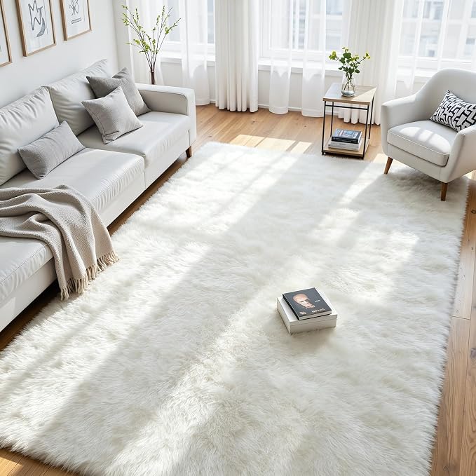 6x9 Fluffy Area Rug for Living Room: Soft Non-Slip White Bedroom Carpet | Ultra by Oriannal
