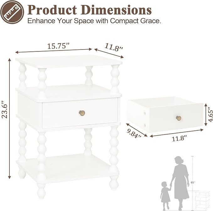 AWASEN White Nightstand, Bed Side Table Bedroom - Image 2