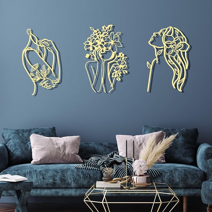 Photect 3 Pcs Metal Wall Art Decor Minimalist Abstract Woman Wall Art Metal - Image 2