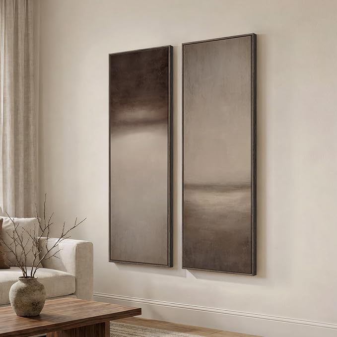 Large Framed Brown Beige Abstract Long Narrow Wall Art - Image 2
