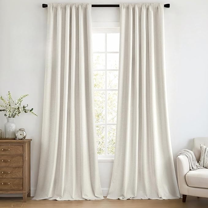 MIULEE 100% Blackout Back Tab Pleat Linen Curtains 50" Wx96 L, Thick Faux Linen by MIULEE