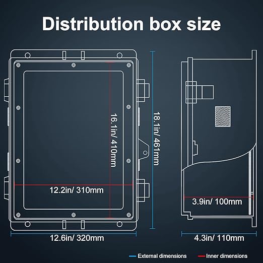 Namunanee Outdoor Electrical Junction Box with High Power Outlet, ABS Water Resistant Enclosure with Internal Mounting Panel & Hinged Cover. (18.1" H* 12.6" L* 4.3" W & Outlet)