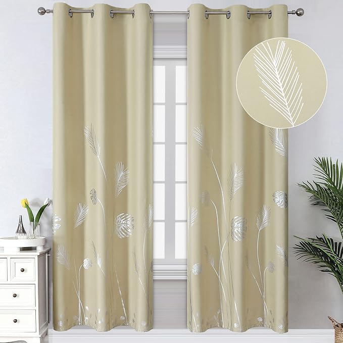 Window Curtains 72 Inch Long Blackout Curtains Silver Palm TreePrinted Light by ESTELARTEXTILER