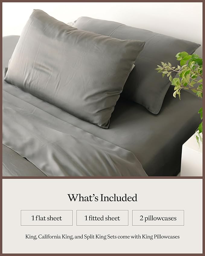 Cozy Earth Luxury Bed Sheet Set - 100% Viscose from Bamboo Fabric, Ultra-Soft & Breathable, Fits Regular & Deep Pocket Mattresses up to 20" - 4 Pieces California King Sheet Set Dove Grey