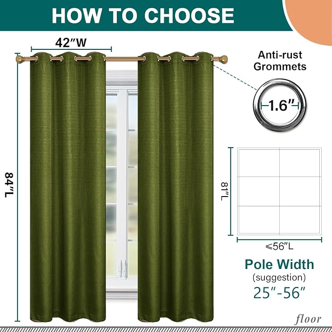 Diraysid 100% Blackout Curtains Olive Green Linen Curtains - Image 3