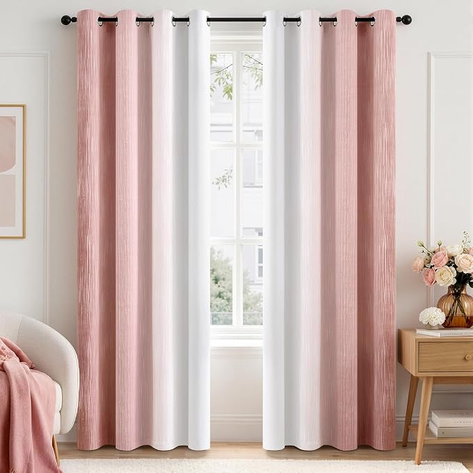 MIULEE Pink and Greyish White Ombre Blackout Curtains 52Wx84L Set of 2 | Full by MIULEE