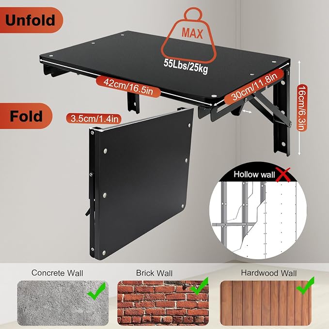 Folding Shelf Wall Mounted, 16.5inches Floating Desk - Image 2