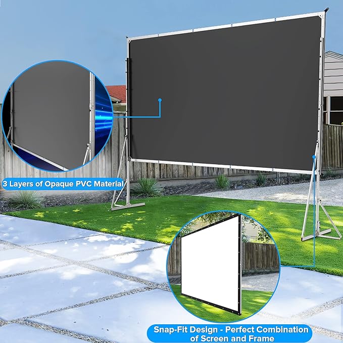 JWSIT 250 inch Projector Screen with Stand, Upgraded 3 Layers PVC 16:9 Large Outdoor Projector Screen, Portable Outdoor Movie Screen with Carrying Bag for Large Commercial Performance