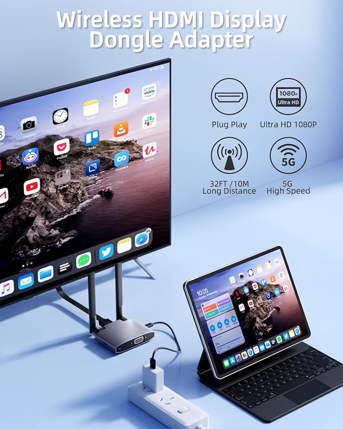 Wireless HDMI Display Dongle Adapter, Wireless Transmitter, 4K Decoding 5G/2.4G Dual-Band Stable Transmission, Plug & Play for Video and Audio from Smartphone to Projector/Monitor/HDTV