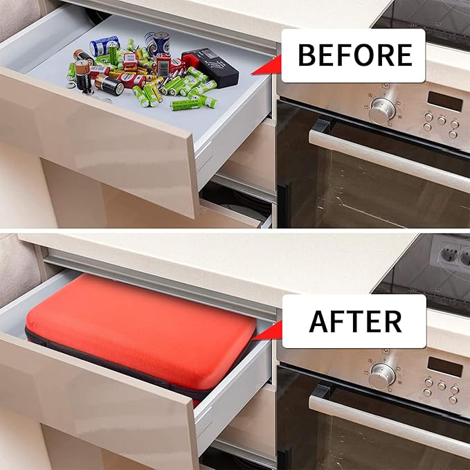 Battery Organizer Case, 150+ Batteries Storage Holder Container with Tester. Garage Organization Box for AA AAA 9V C D Lithium 3V LR44 CR2016 CR1632 CR2032 CR2025 (Not Includes Battery Pack) -Red