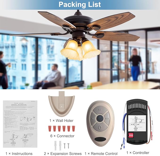 Universal Ceiling Fan Remote Control Kit Dimmable, Replacement for Hampton Bay, Hunter,Allen+Roth Kichler, FAN-28R L3HFAN35T1 FAN-35T1 L3HFAN35T FAN-35T KUJCE9603 UC7202T CHQ7202T