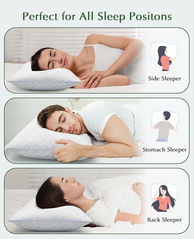 DIORIS Pillows Queen Size Set of 2 - Cooling Luxury Hotel Collection Bed Pillows for Sleeping, Breathable Medium Firm Down Alternative Microfiber Filled Pillows for Back, Stomach Sleepers