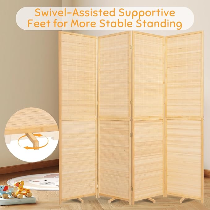 Bamboo Mesh Woven Room Divider 5.6FT, 4 Panel Folding Privacy Screen, Folding - Image 9